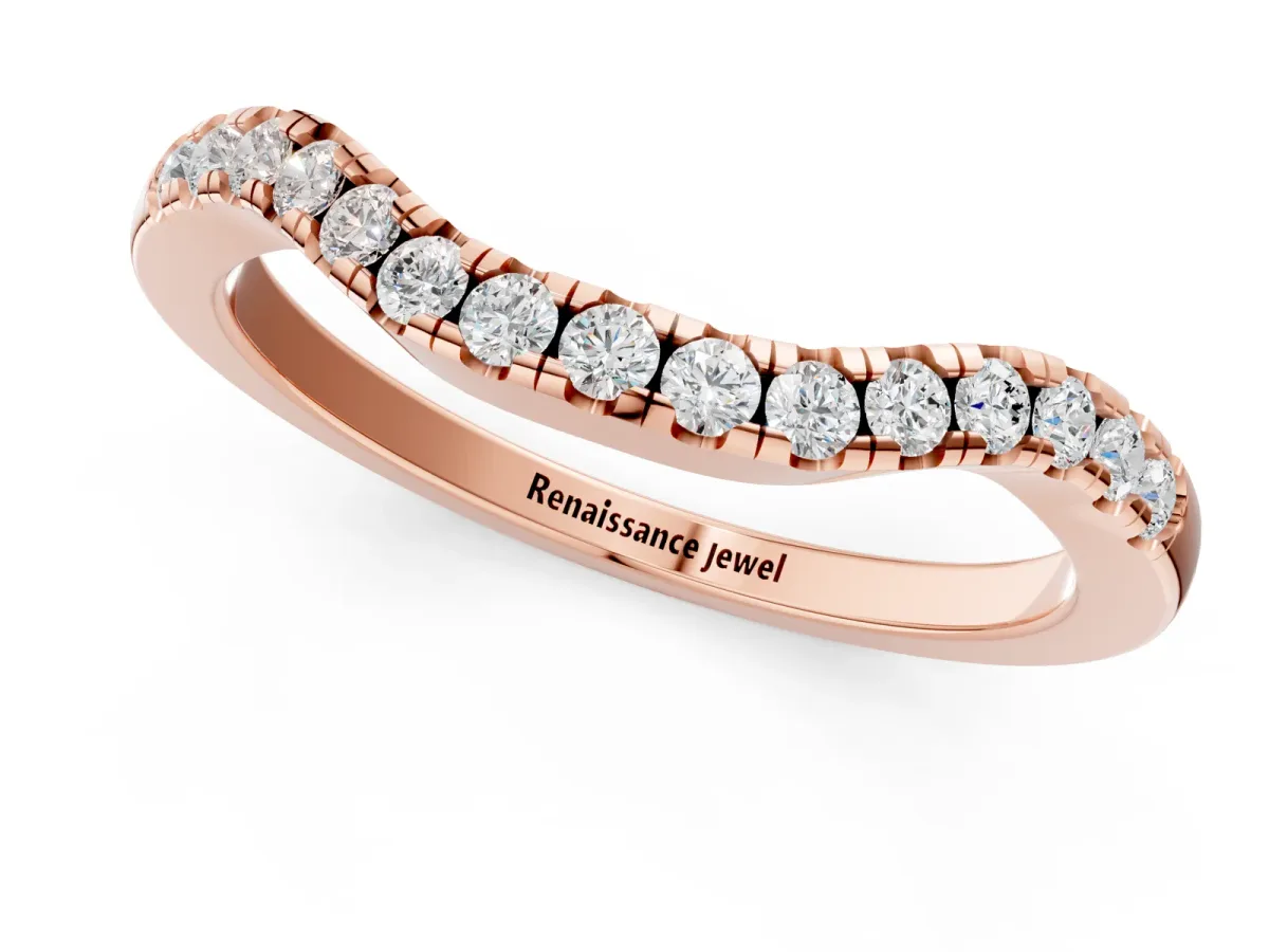 Round Diamond Curved Pavé Wedding Band with U-Prong Setting Rose gold