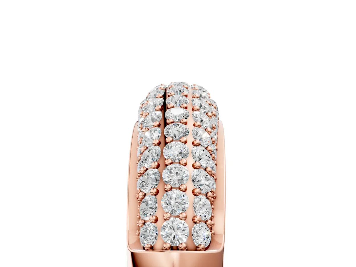 Three-Row Pavé Round Diamond Dome Band Rose gold