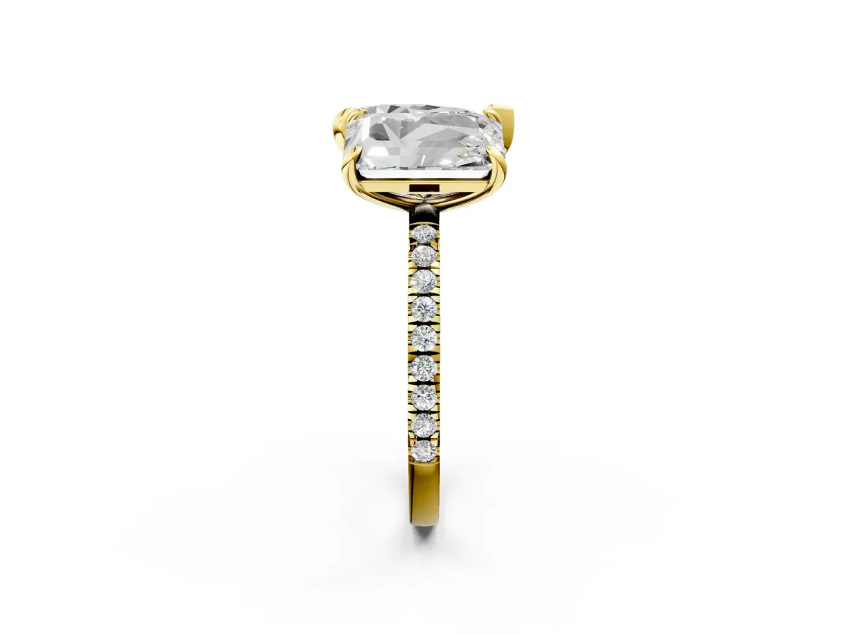 Pear and Emerald Toi Moi Ring with Prong Setting and Micro Pave Band Yellow gold