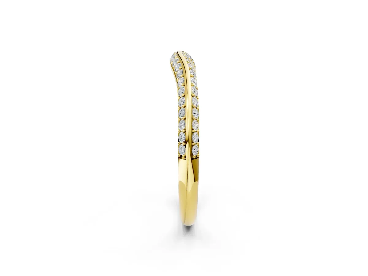 Pavé Round Diamond Wave Band with Shared Prong Setting Yellow gold