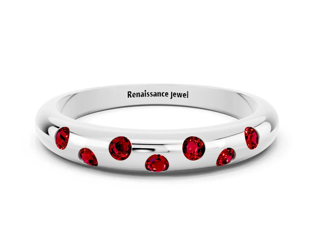 Round Ruby Flush-Set Comfort Fit Band Platinum