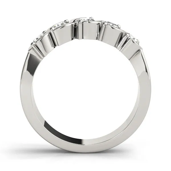 Five-Stone Round Diamond Wave Prong Setting White Gold Band Silver