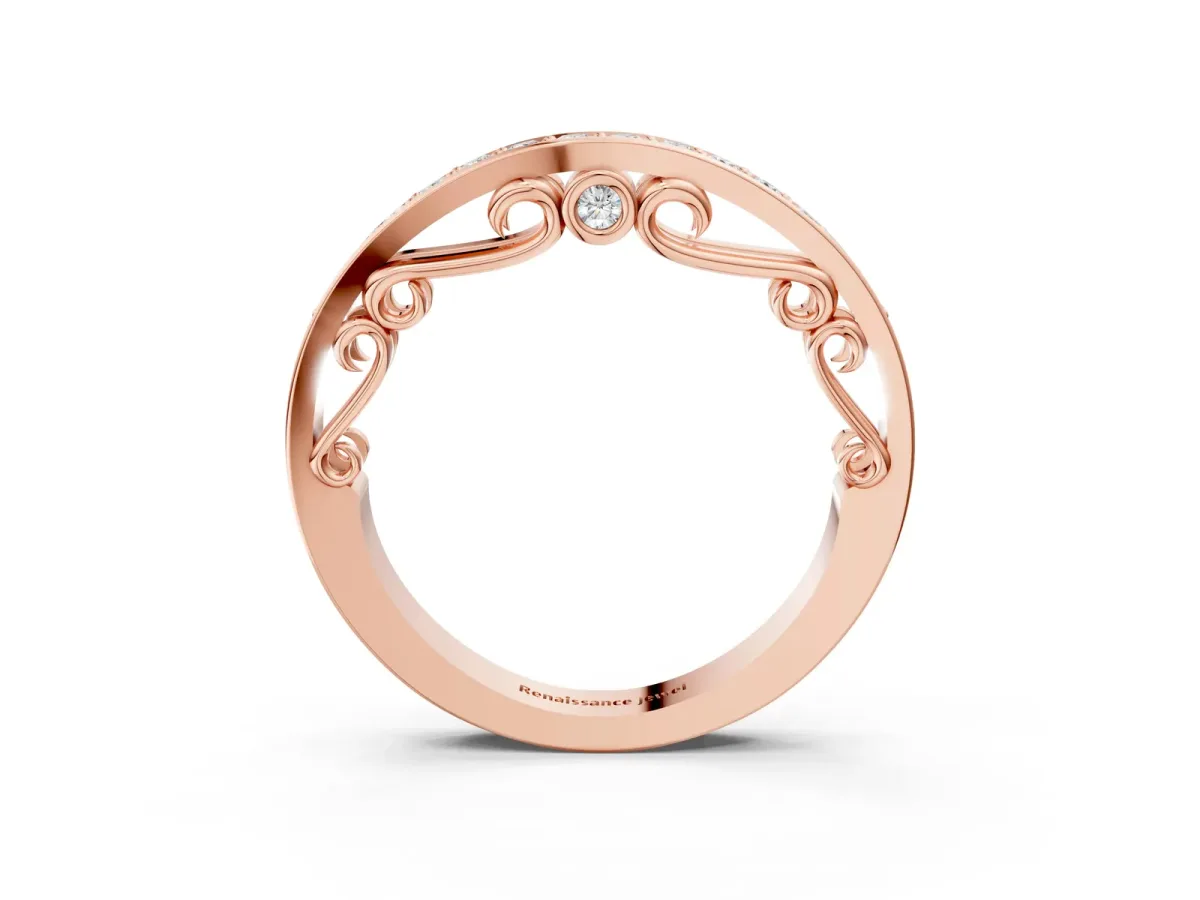 Channel Set Round Diamond Contoured Band Rose gold