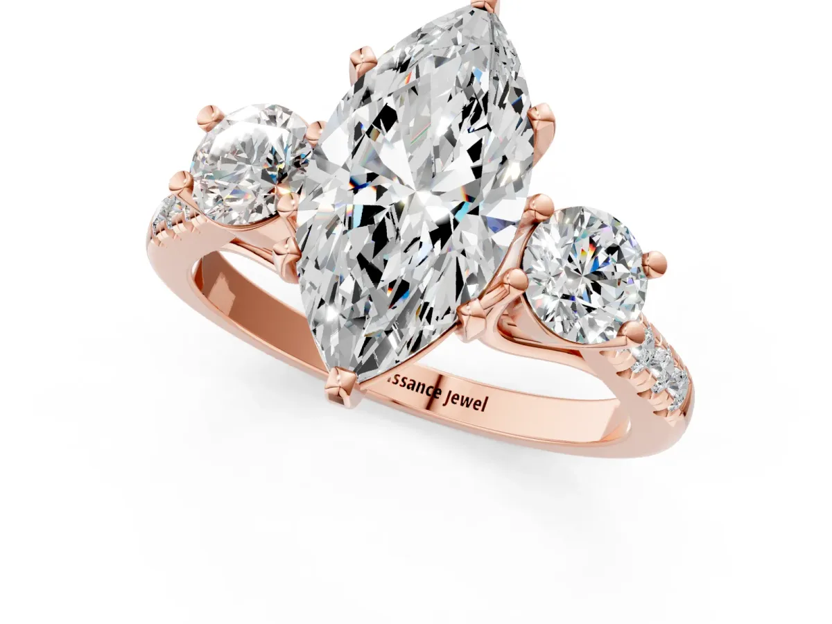 Three-Stone Marquise Cut Diamond Pavé Band with Four-Prong Setting Rose gold