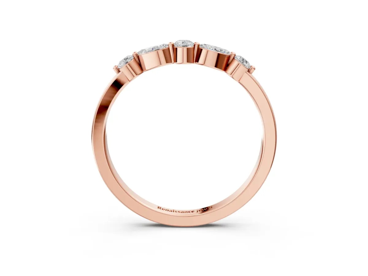 Round and Marquise Diamond Half Eternity Band with Prong Setting Rose gold