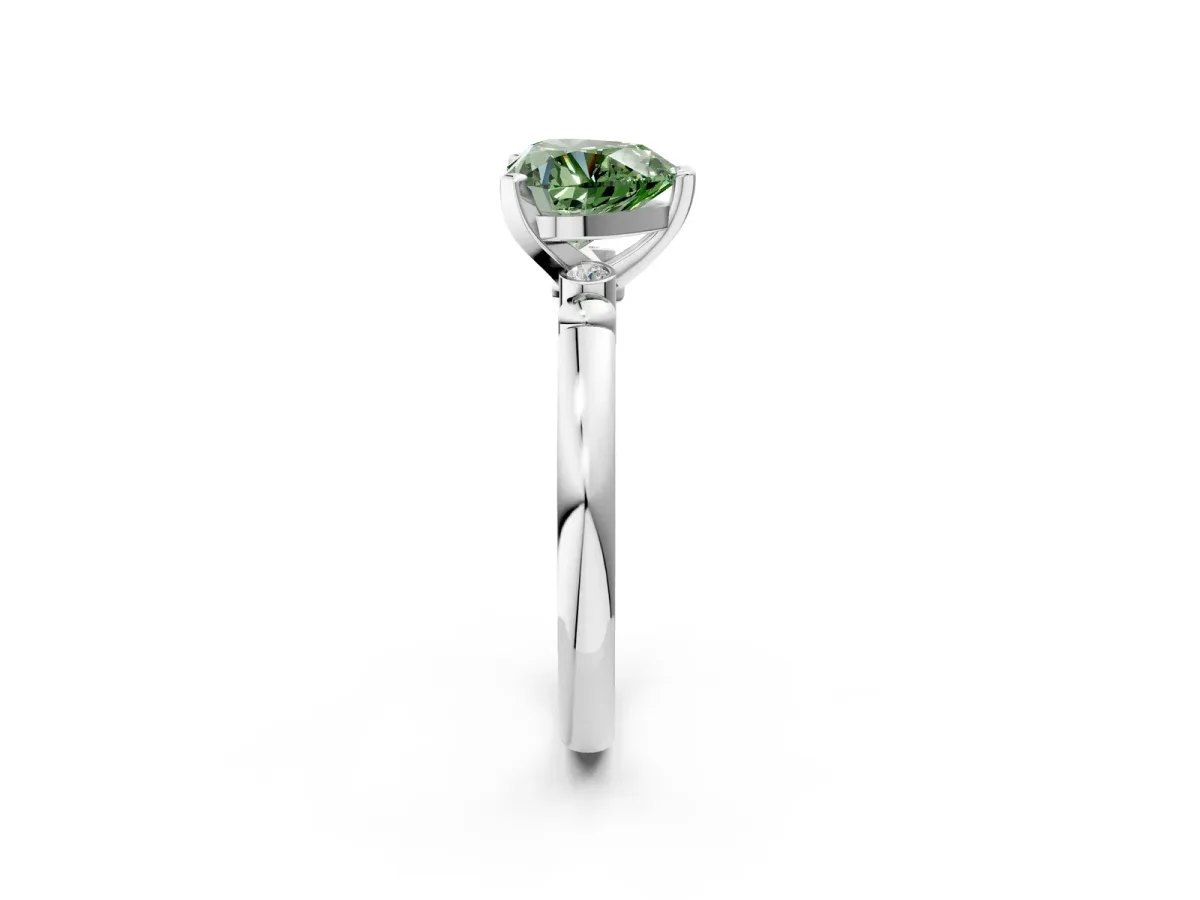 Fancy Green Heart Cut Solitaire Beaded Band with Four-Prong Setting Platinum