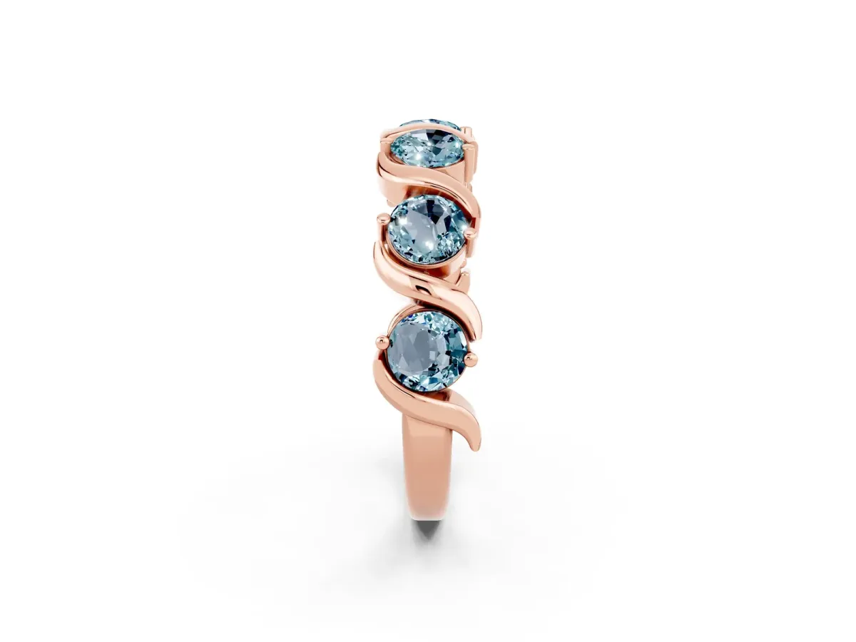 Six-Stone Round Aquamarine Wave Band with Shared Prong Setting Rose gold
