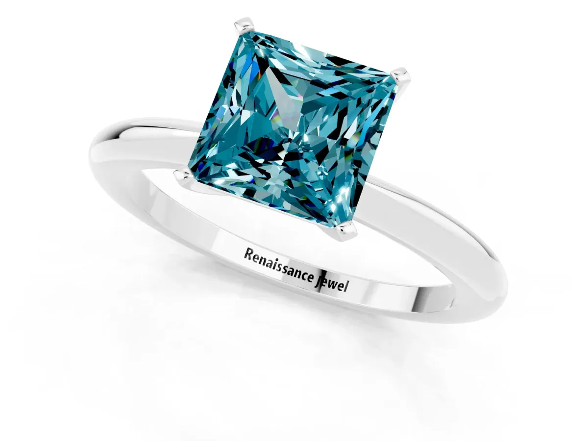 Princess Cut Blue Topaz Solitaire Ring with Six-Prong Setting and Classic Band Silver