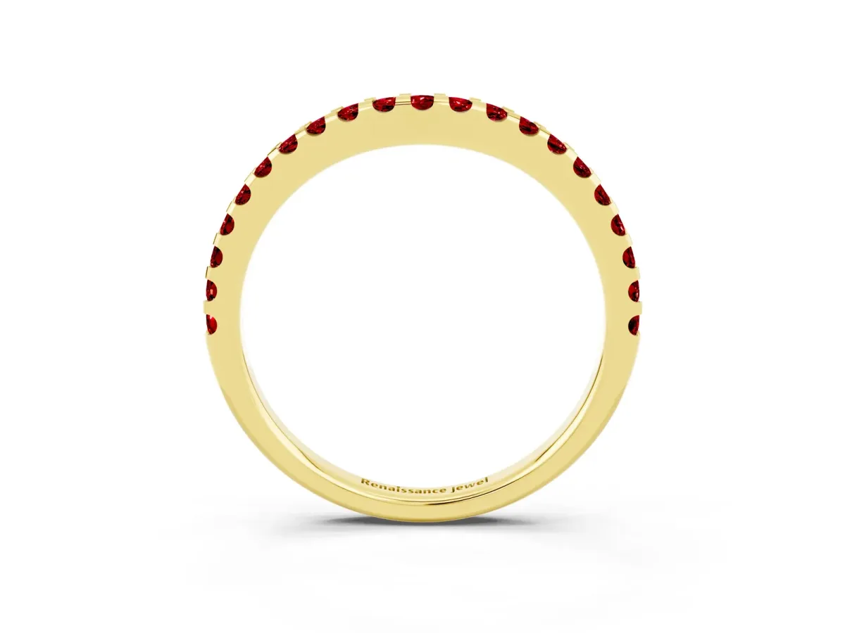 Round Ruby Pavé Curved Wedding Band Yellow gold