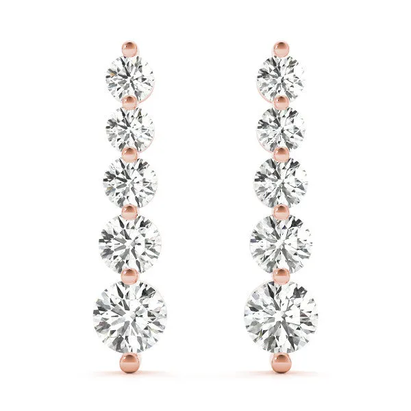 Round Diamond Prong Set Drop Earrings Rose gold