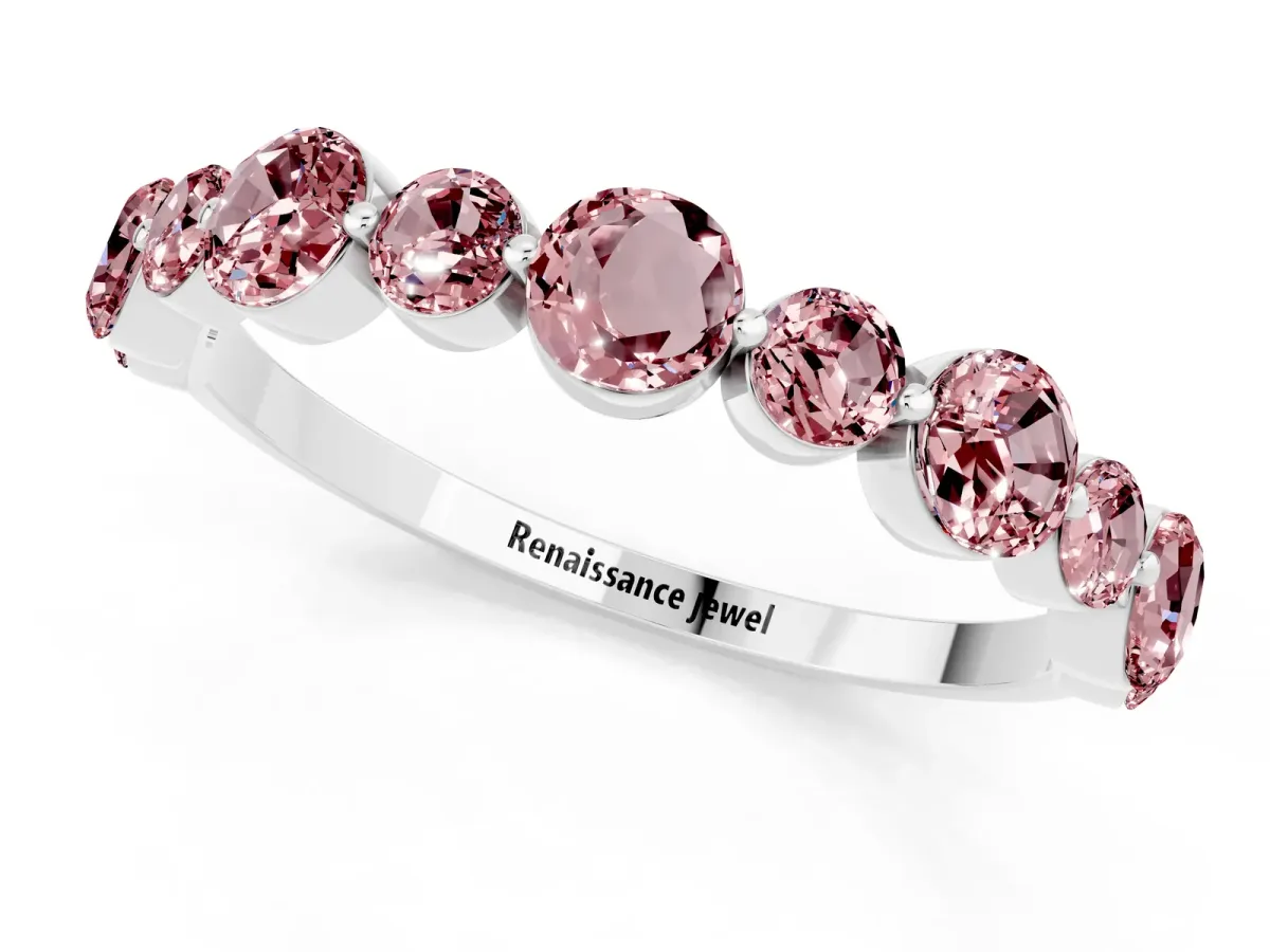 Round Morganite Scalloped Prong Set Eternity Band Platinum