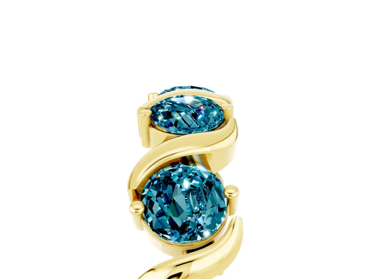 Round Blue Topaz Half Eternity Band with Wave Prong Setting Yellow gold