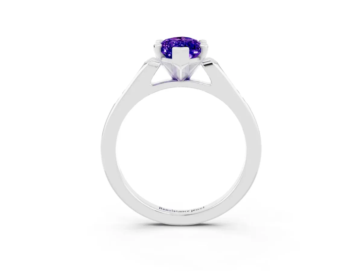 Marquise Cut Tanzanite Solitaire Ring with Channel Set Round Band and Prong Setting Silver
