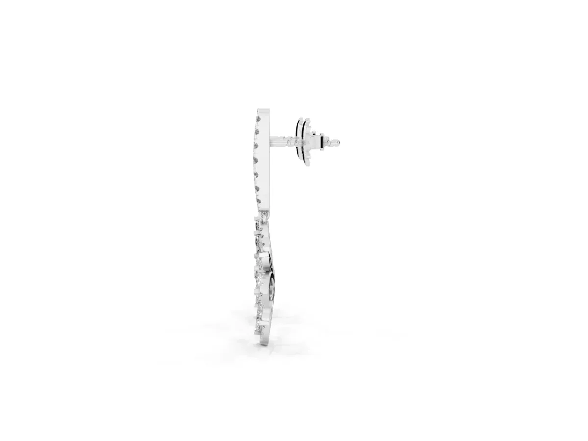 Marquise and Round Diamond Floral Huggie Drop Earrings White gold