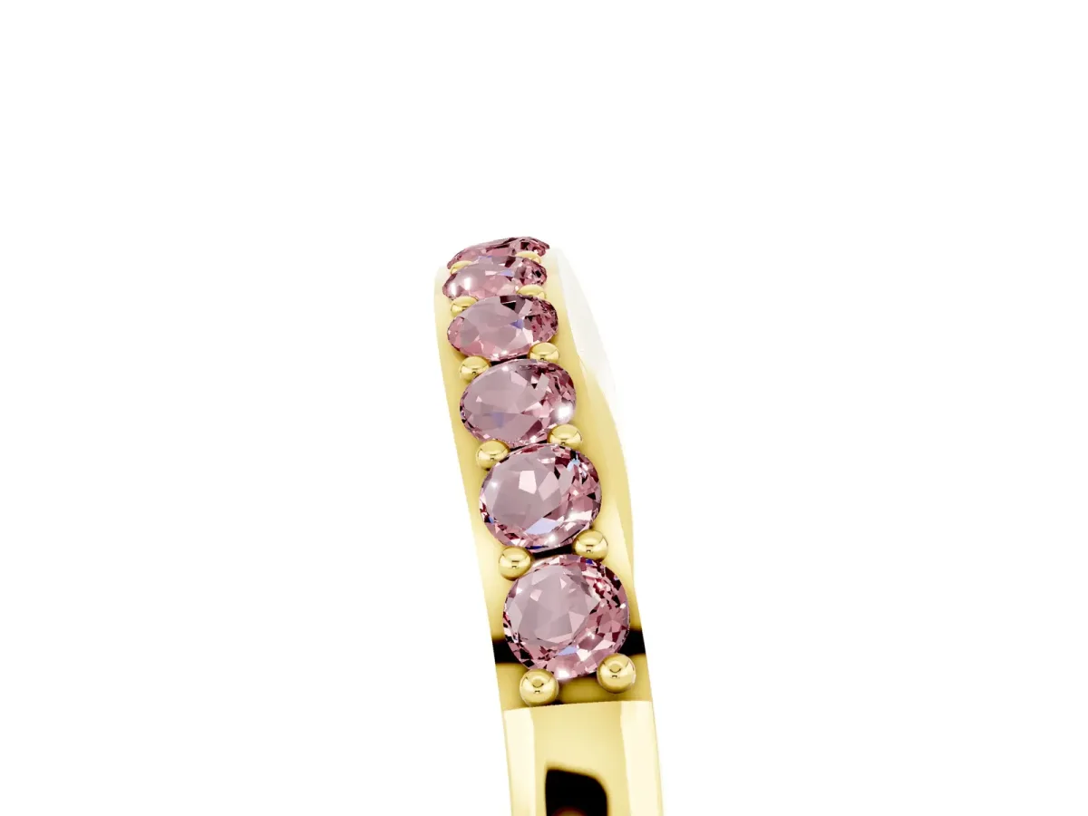 Round Morganite Curved Wedding Band with Channel Setting Yellow gold