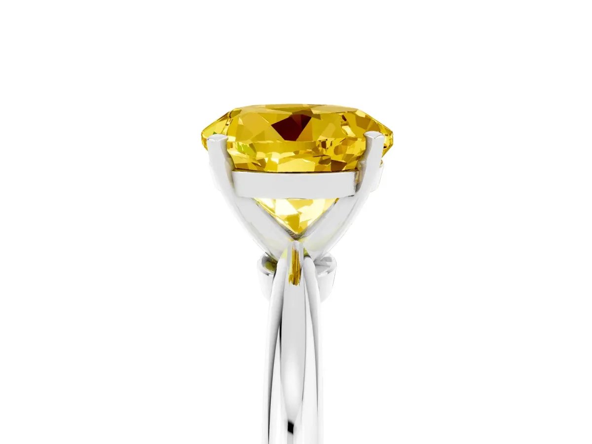 Round Cut Yellow Sapphire Solitaire Ring with Six-Prong Setting and Classic Band Silver