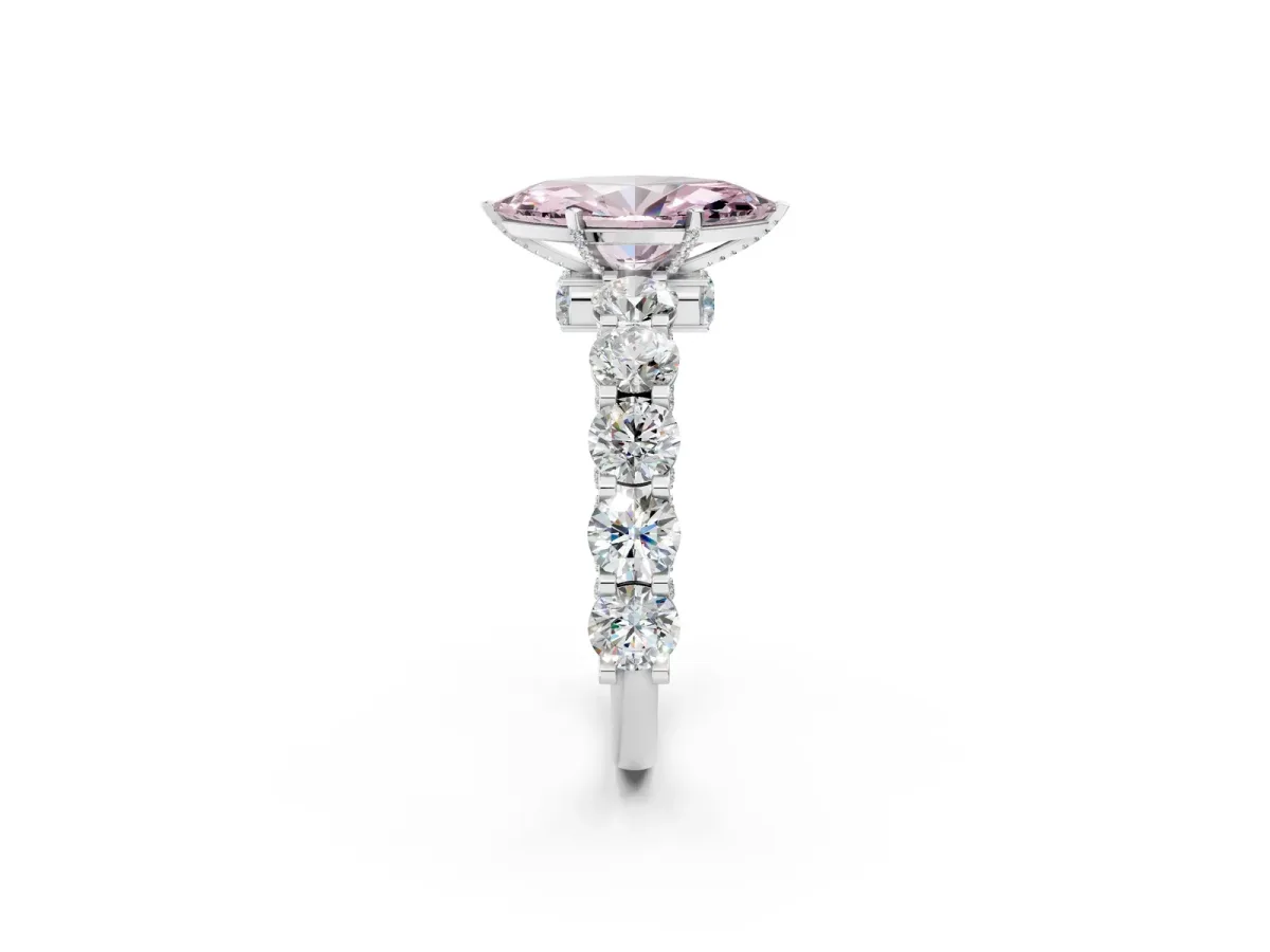 Fancy Pink Marquise Cut Diamond Side Stone Engagement Ring with Four-Prong Setting White gold