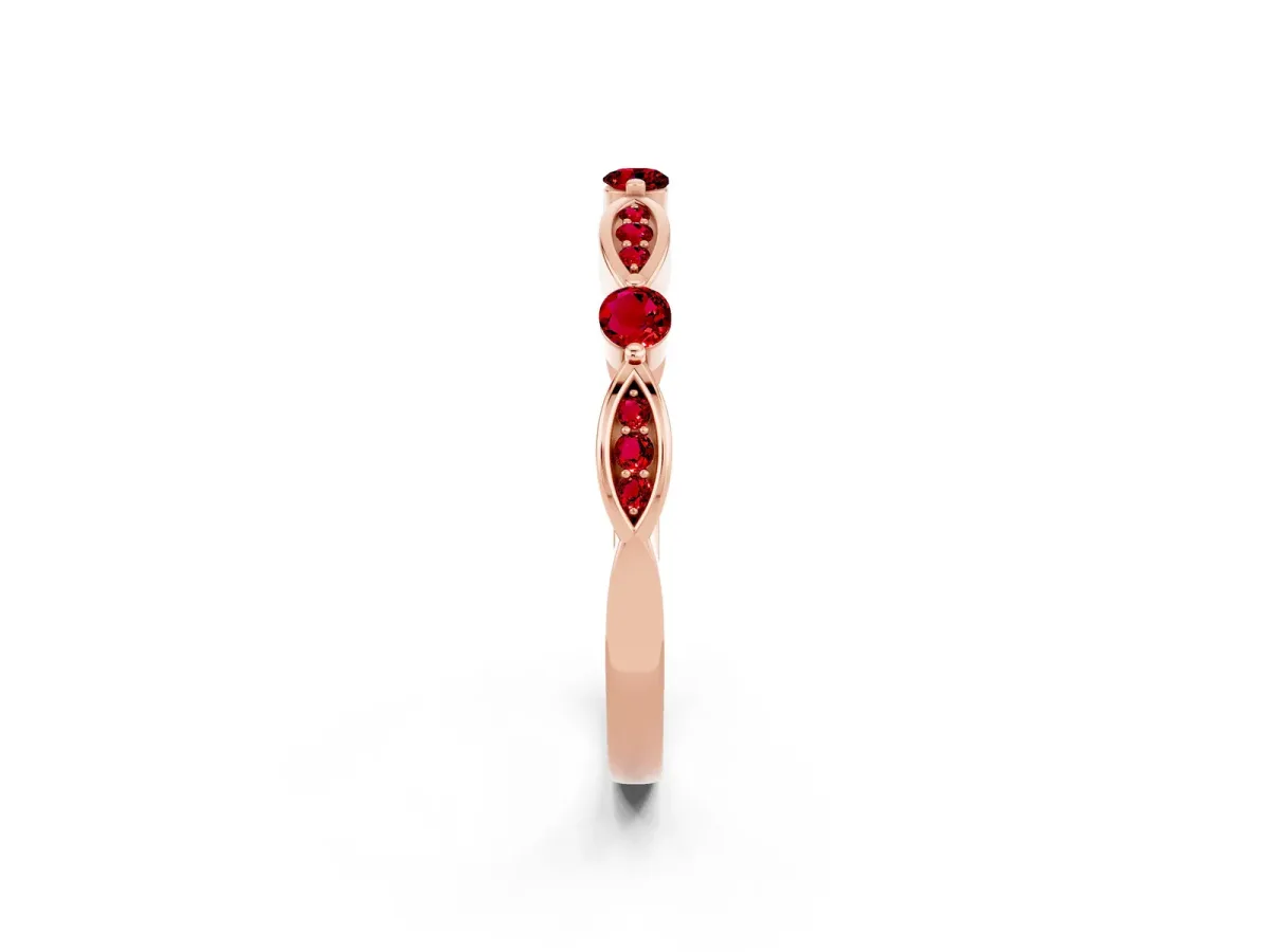 Marquise and Round Ruby Milgrain Band with Bezel Setting Rose gold
