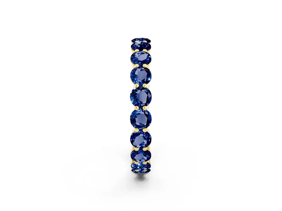 Round Blue Sapphire Eternity Band with U-Prong Setting Yellow gold