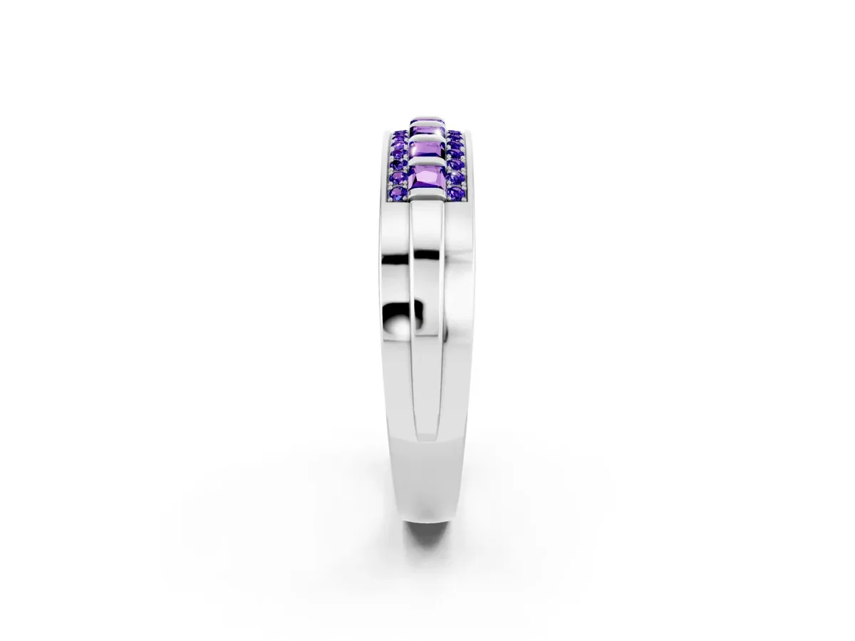 Bar-Set Princess Cut Tanzanite Pavé Band Silver