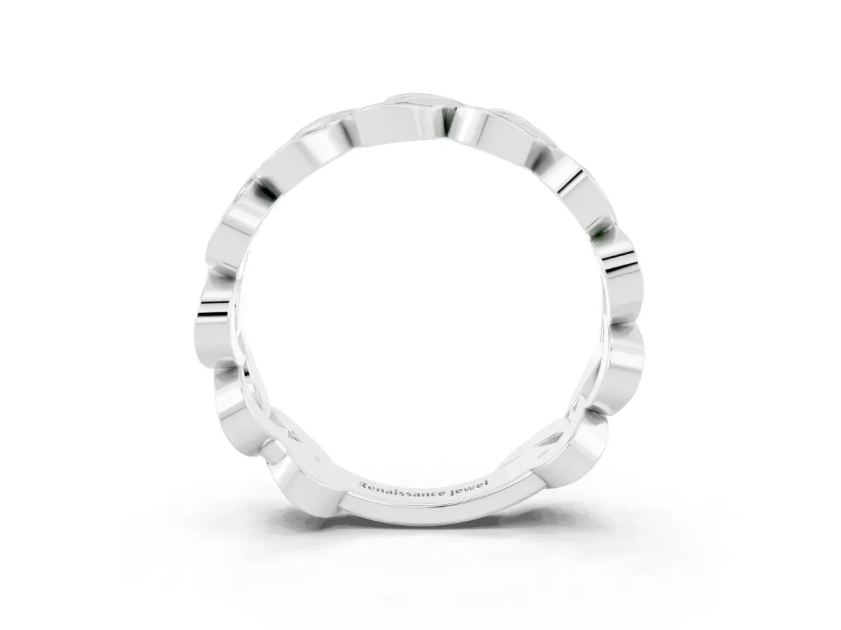 Pavé Round Peridot Interlocking Eternity Band with Bezel Prong Setting White gold