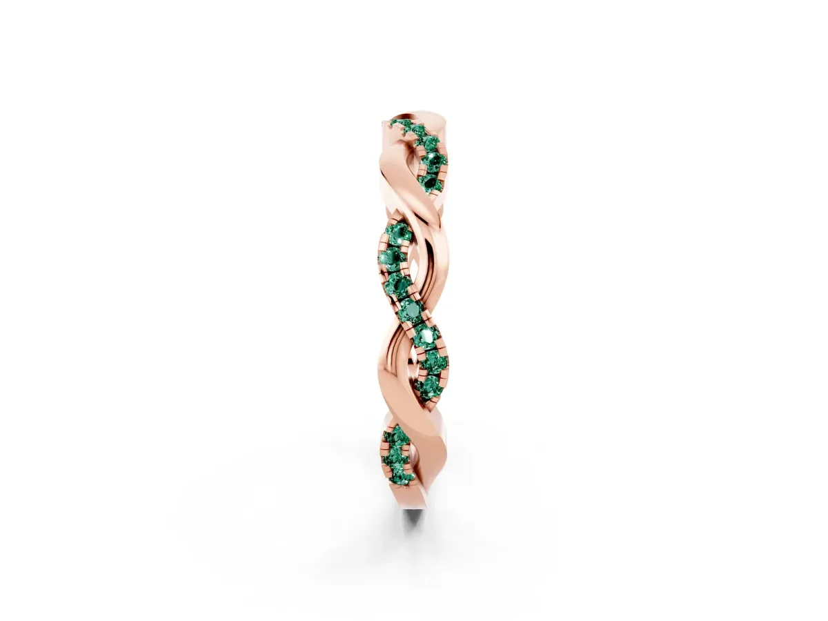 Round Green Sapphire Twist Eternity Band with Pavé Setting Rose gold