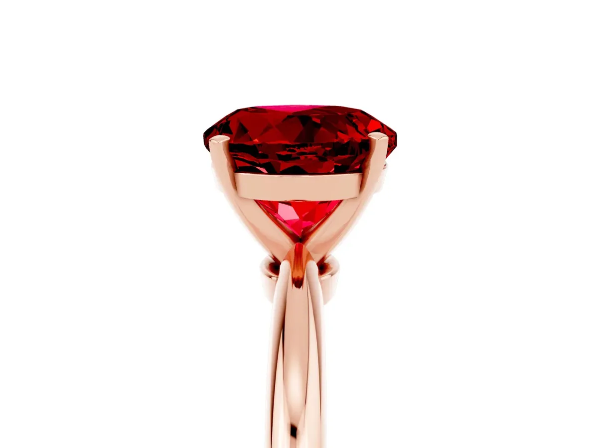 Round Cut Ruby Solitaire Ring with Six-Prong Setting and Classic Band Rose gold