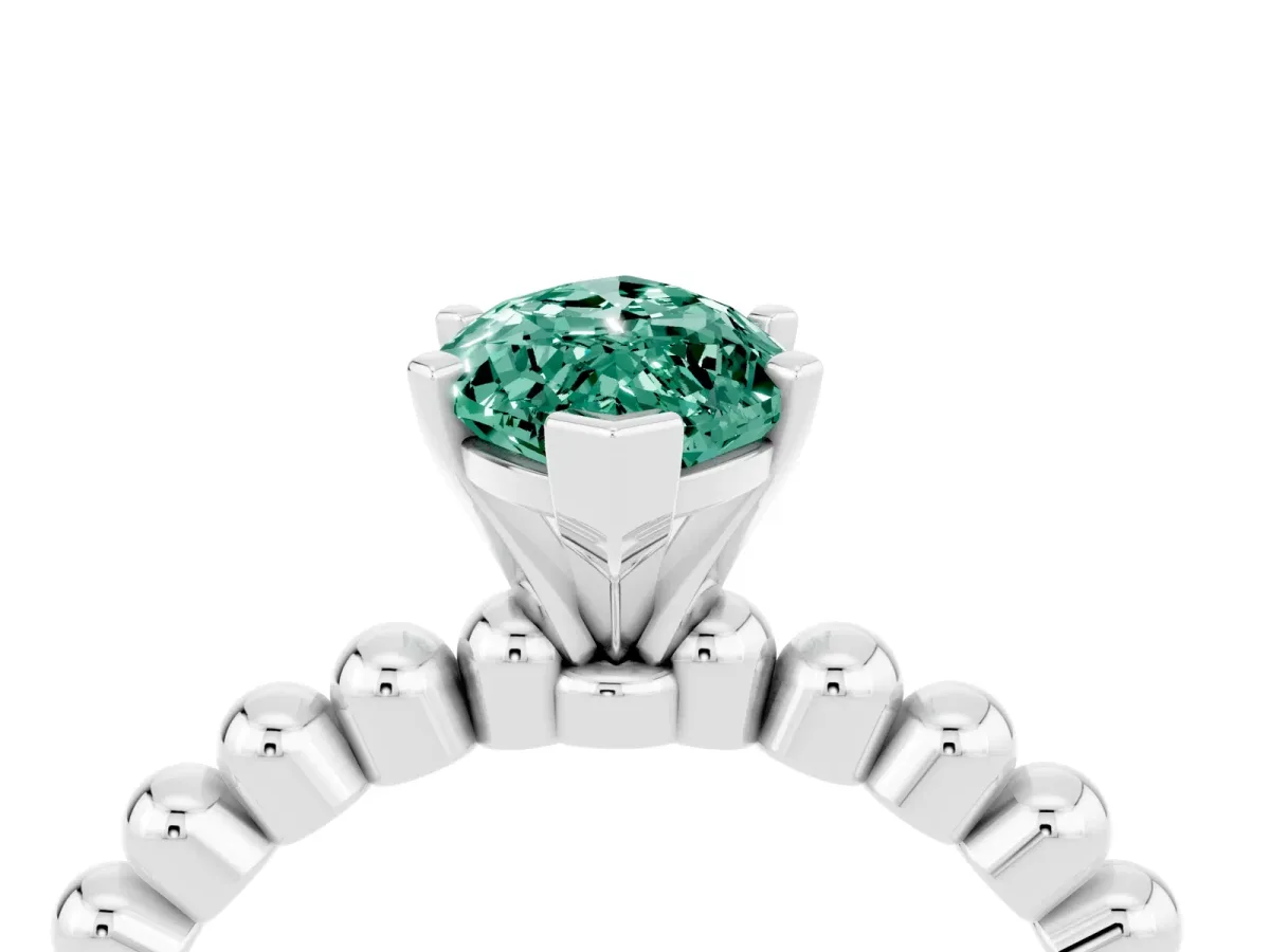 Marquise Cut Green Sapphire Solitaire Ring with Beaded Band and Prong Setting Silver