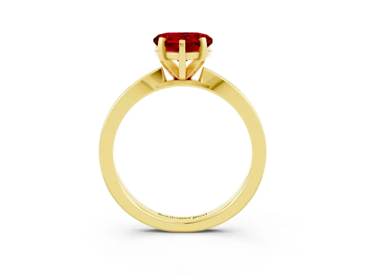 Heart Cut Ruby Solitaire Engagement Ring with Classic Band and Four-Prong Setting Yellow gold