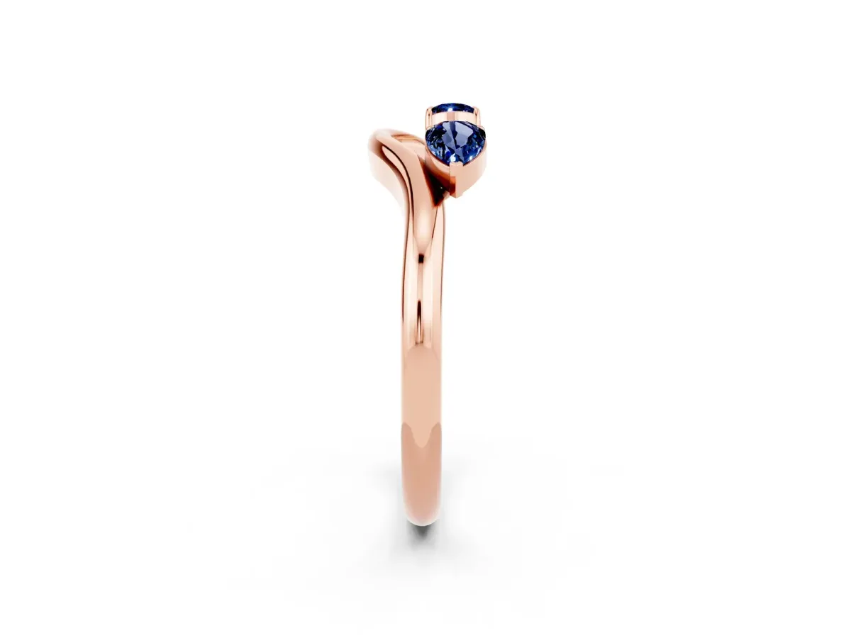 Pear Cut Blue Sapphire Two-Stone Open Band Ring with Prong Setting Rose gold