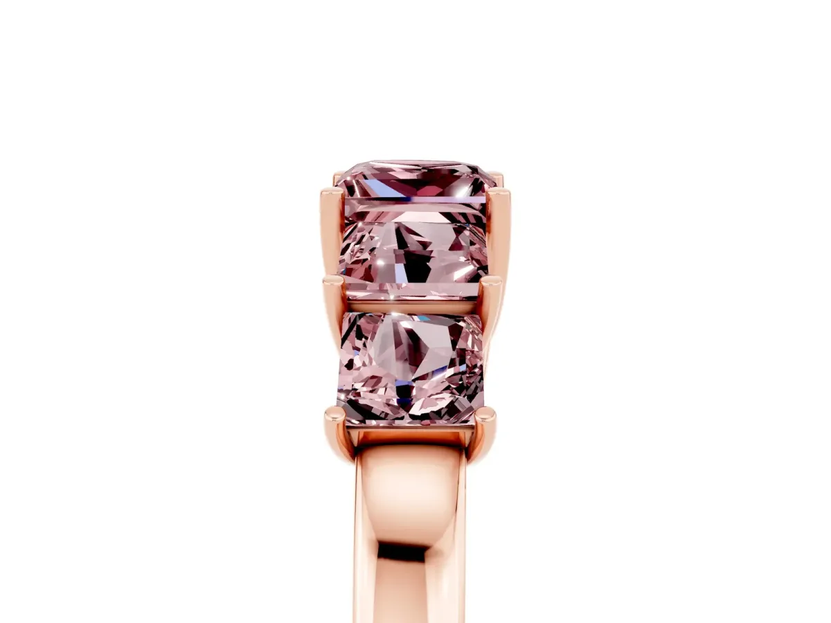 Princess Cut Five-Stone Morganite Ring with Classic Prong Setting Rose gold