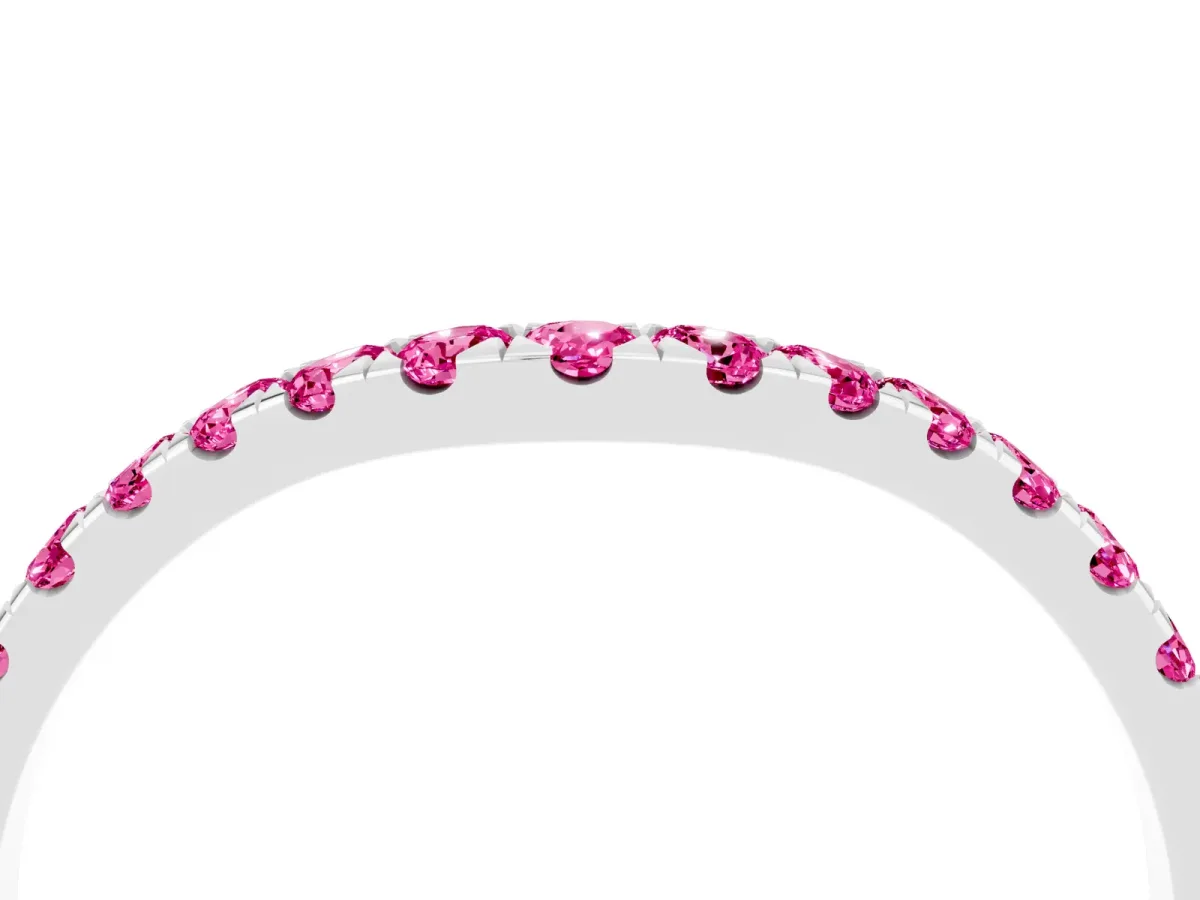 Curved Pavé Round Pink Sapphire Wedding Band with Shared Prong Setting Silver