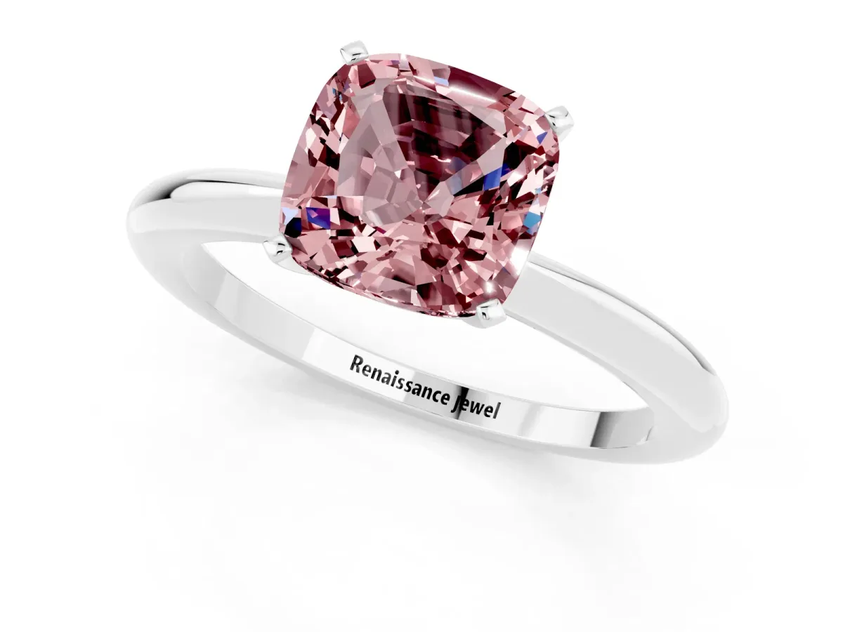 Cushion Cut Morganite Solitaire Ring with Six-Prong Setting and Classic Band Silver