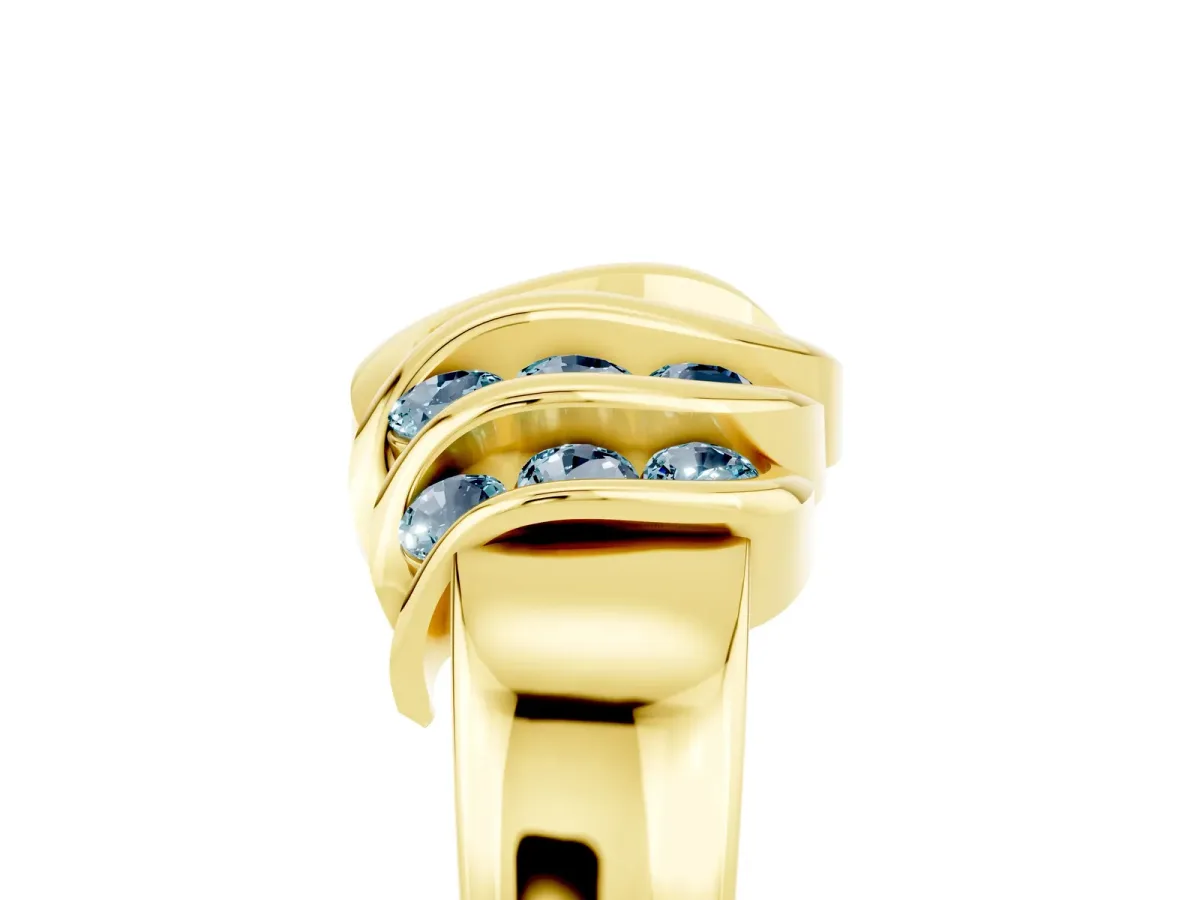 Round Aquamarine Multi-Row Crossover Band Yellow gold
