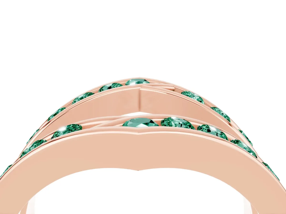 Round Green Sapphire Channel-Set Chevron Band Rose gold