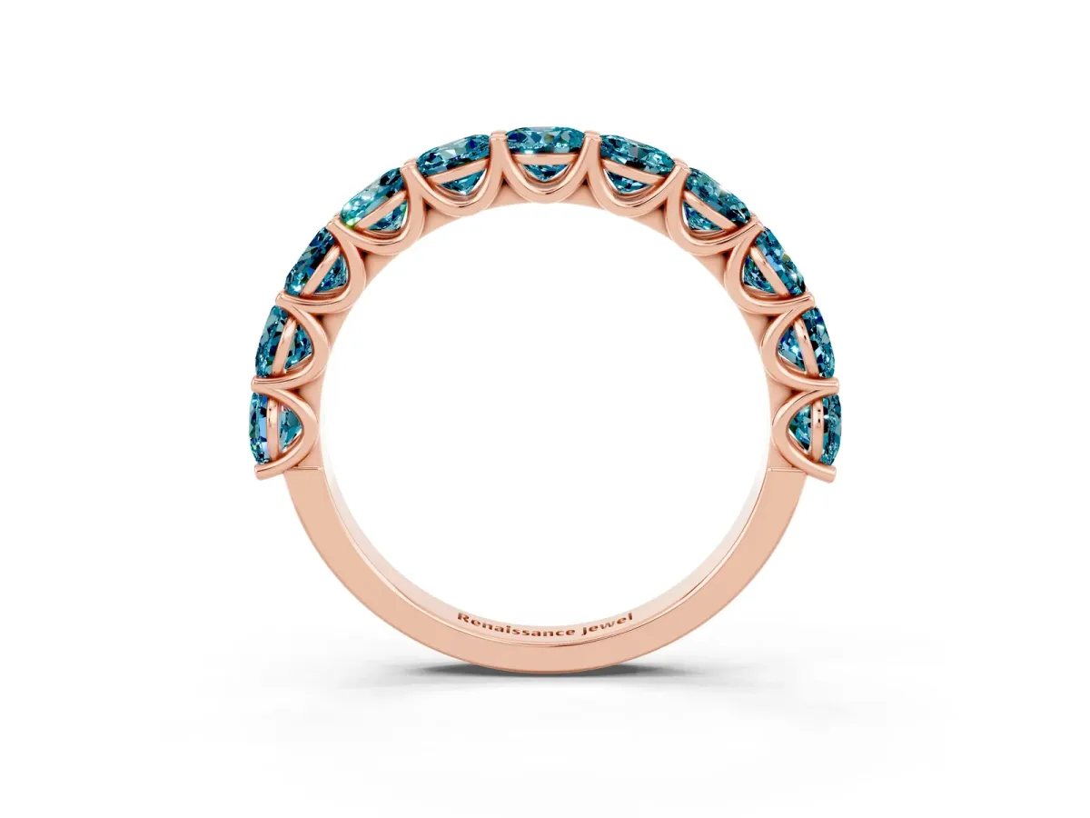 Round Blue Topaz Shared Prong Eternity Band Rose gold