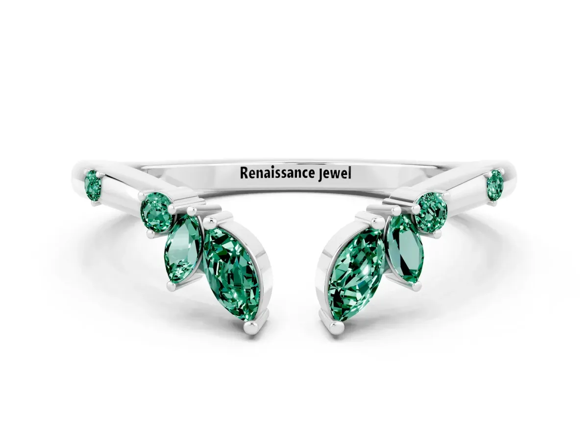 Open Marquise Cluster Green Sapphire Band with Prong Setting Silver