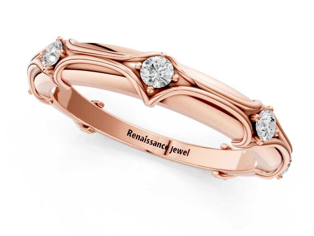 Round Diamond Prong Set Milgrain Eternity Band Rose gold