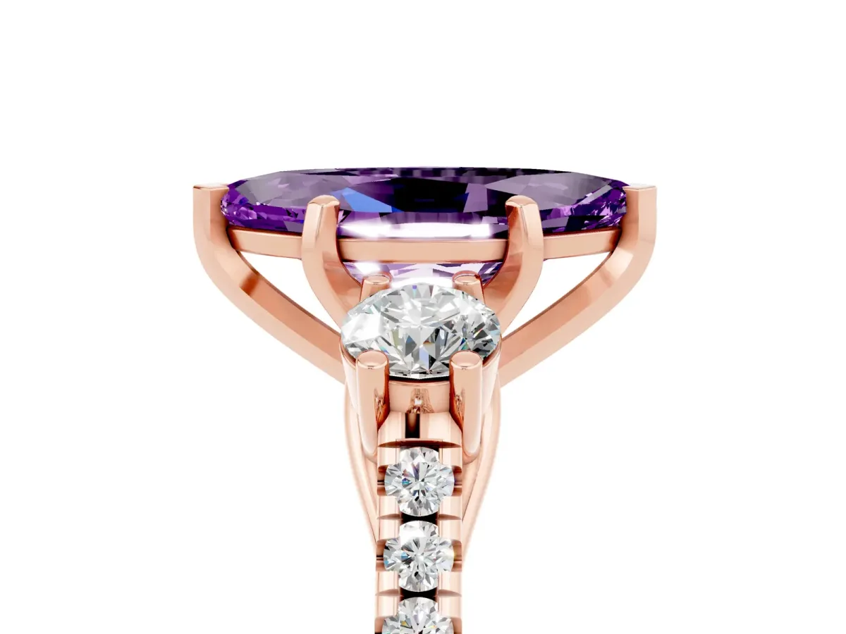 Three-Stone Marquise Cut Amethyst Pavé Band with Four-Prong Setting Rose gold