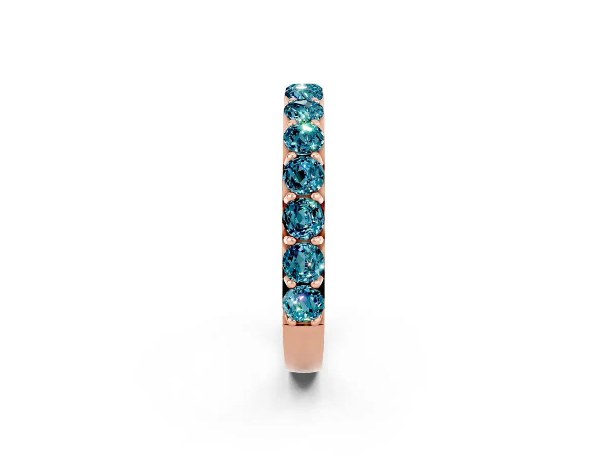 Round Blue Topaz Half Eternity Band with Classic Prong Setting Rose gold