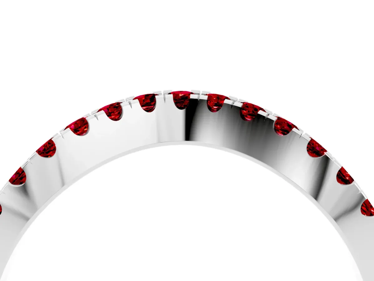 Round Ruby Pavé Curved Band with Shared Prong Setting Platinum