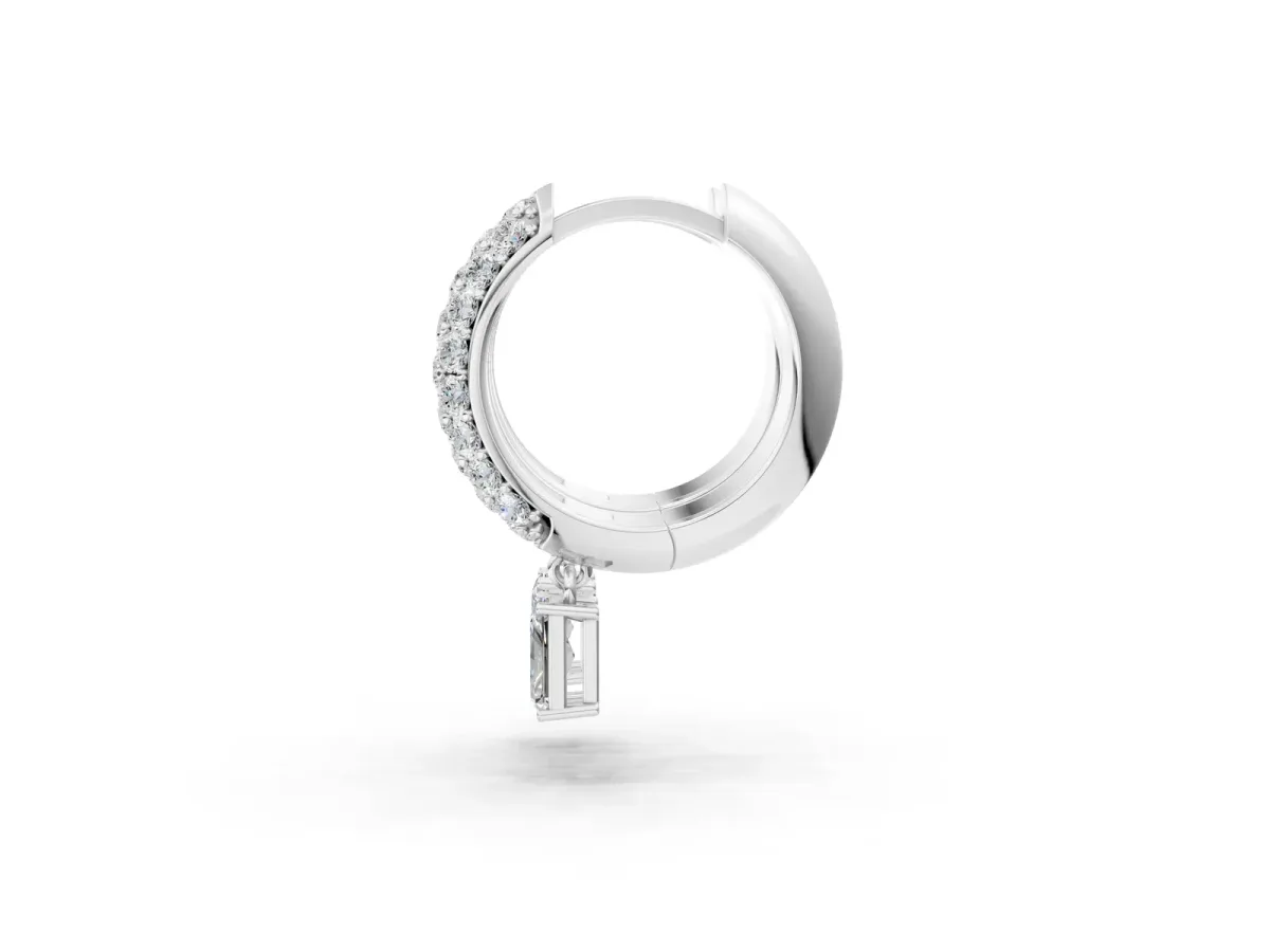Round and Radiant Diamond Huggie Hoop Earrings Silver
