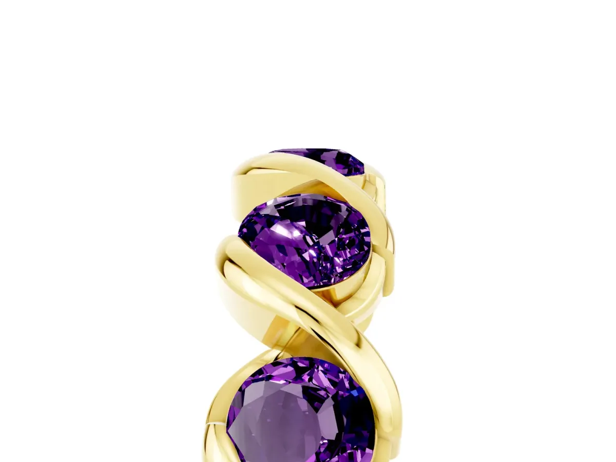 Round Amethyst Wave Band with Channel Setting and Shared Prongs Yellow gold