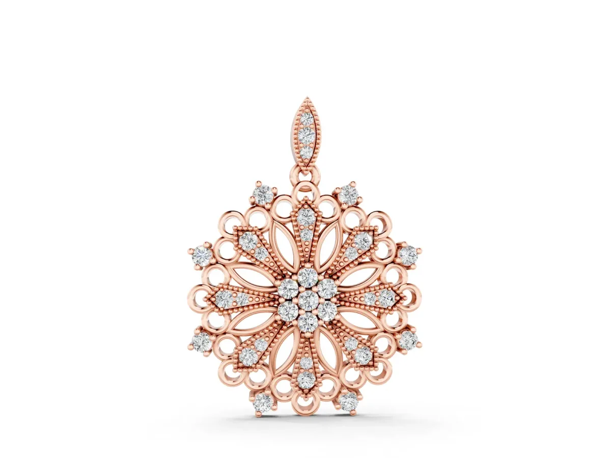 Round Diamond Cluster Milgrain Pendant Rose gold