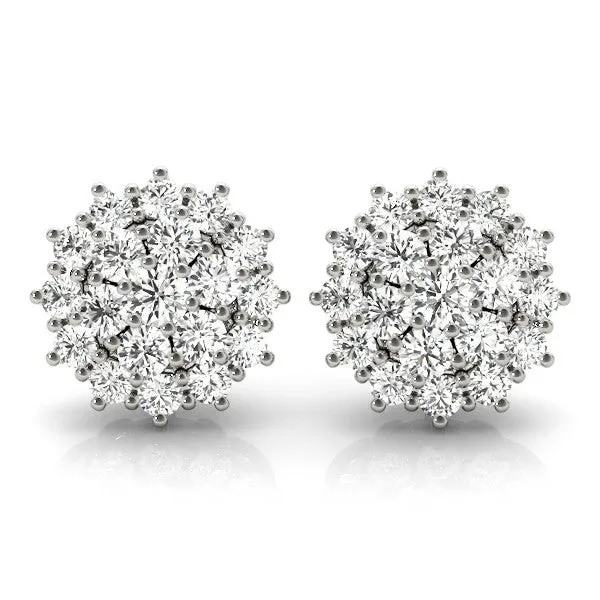 Cluster Diamond Round Stud Earrings with Basket Setting White gold