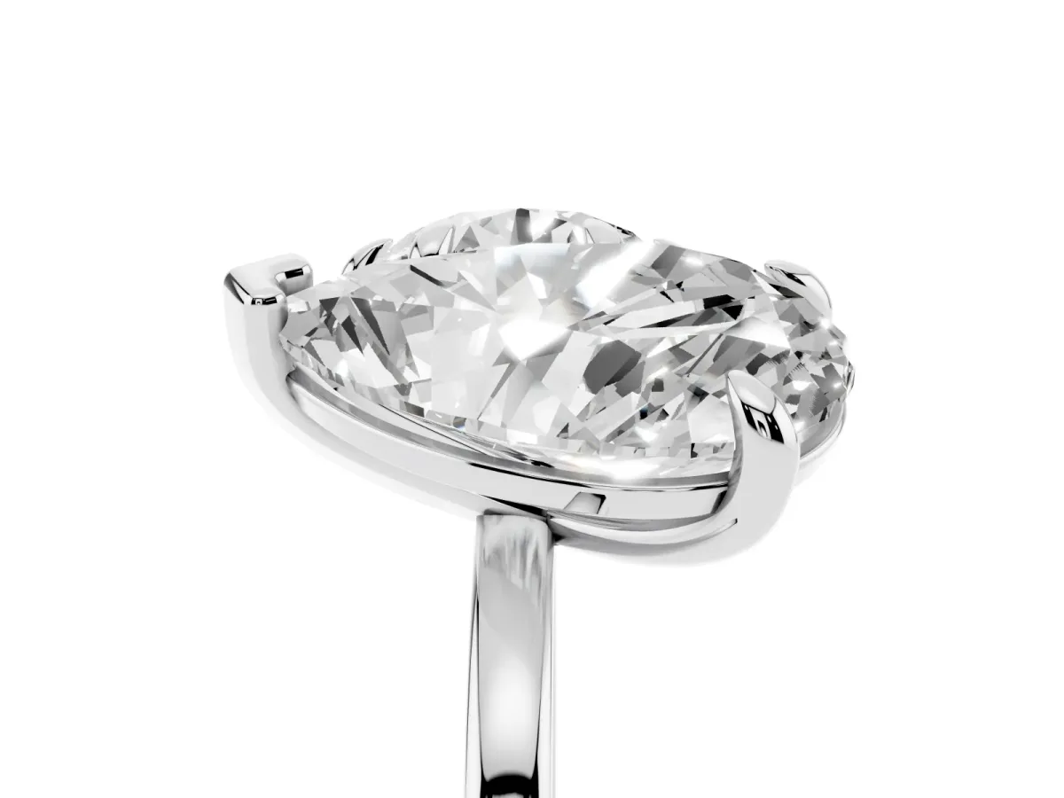 Round and Pear Toi Moi Ring with Prong Setting and Plain Band Silver