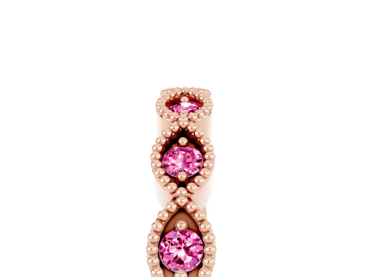 Milgrain Marquise Pink Sapphire Half Eternity Band with Bezel Setting Rose gold