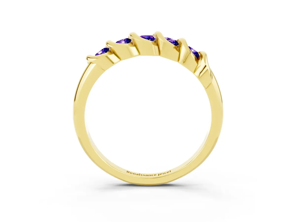 Round Tanzanite Eternity Band with Twist Prong Setting Yellow gold
