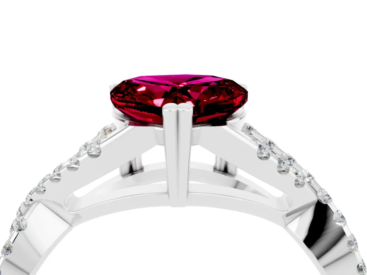 Heart Cut Garnet Solitaire Ring with Four-Prong Setting and Twisted Pavé Band Silver