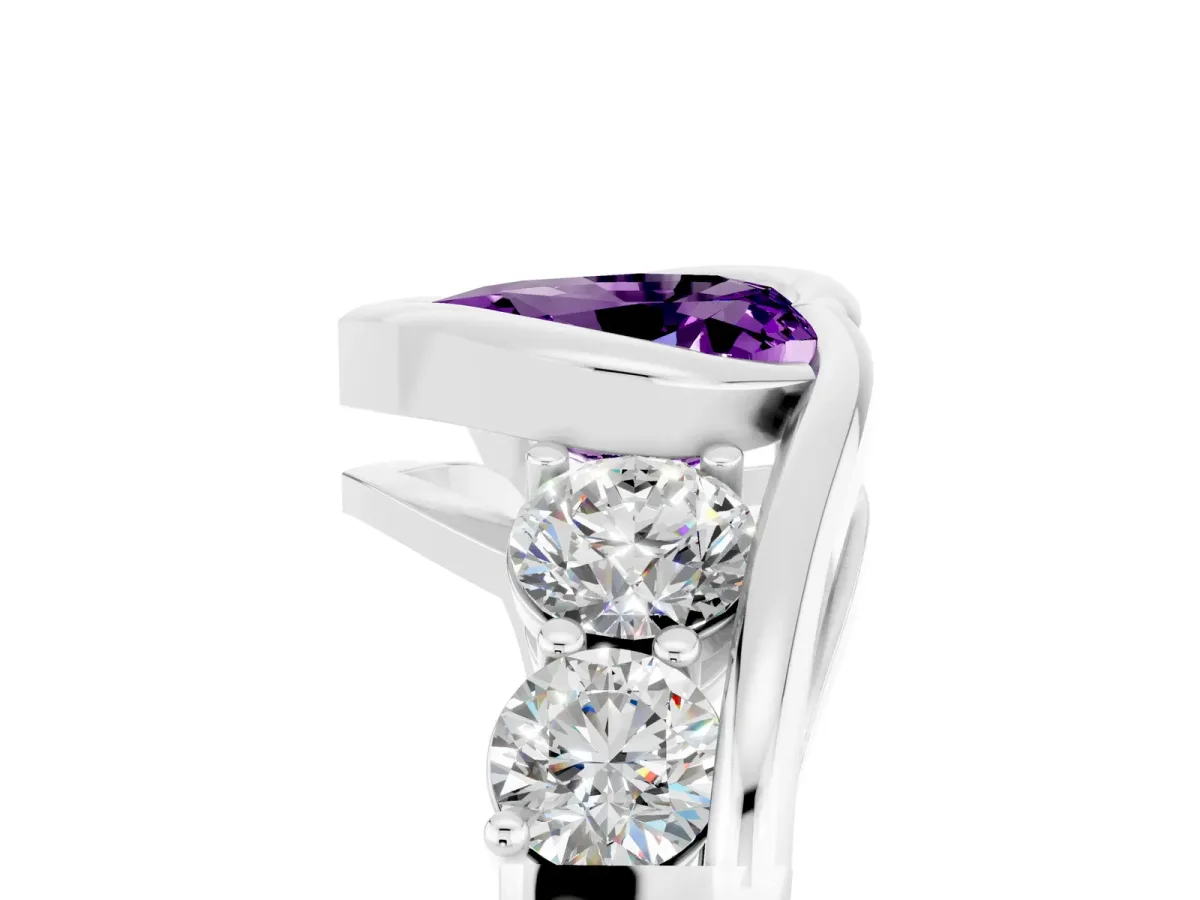 Bezel Set Heart Cut Amethyst Bypass Ring with Round Accents Platinum